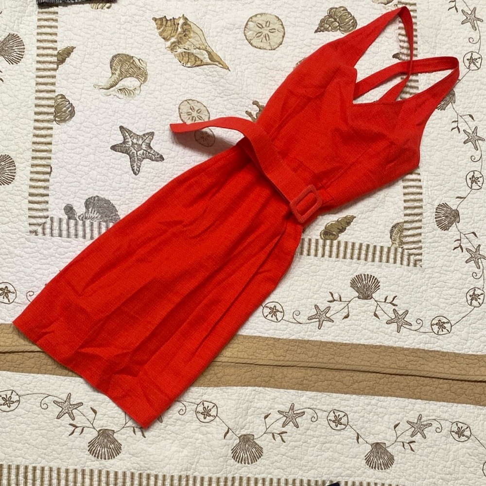 David Meister Tangerine V-neck Dress with Belt. Size 4.